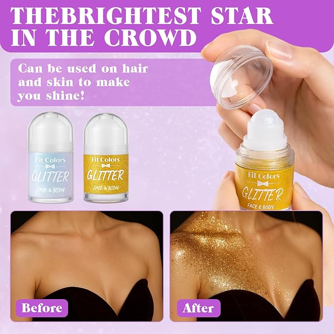 Body Glitter Gel, Sequins Shimmer Liquid Eyeshadow, Mermaid Sequins Liquid Holographic Glitter, Roll-on Holographic Body Glitter Gel for Body, Face, Hair and Lip(1# Sparkling Pink)