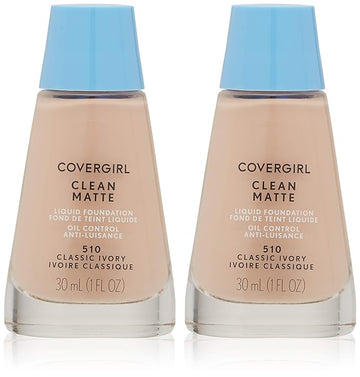 CoverGirl Clean Oil Control Liquid Makeup, Classic Ivory (W) 510, 1.0-Ounce Bottles (Pack of 2)