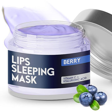 Lip Mask Overnight with Hyaluronic Acid & Collagen, Lip Sleeping Mask for Dry Cracked Lips, Moisturizing, Hydrating, Exfoliating Night Treatment for Lip Care (Peach) (0.7, Berry)