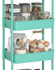 Sywhitta 4-Tier Plastic Rolling Utility Cart with Handle, Multi-Functional Storage Trolley for Office, Living Room, Kitchen, Movable Storage Organizer with Wheels, Green