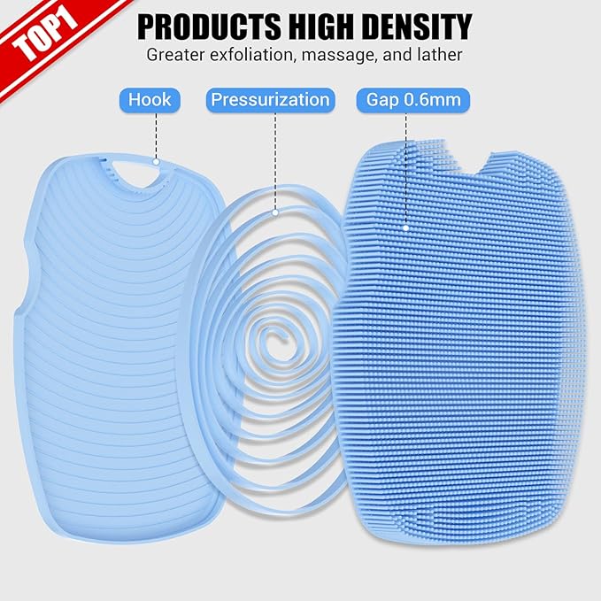 Zinc Infused Silicone Body Scrubber for Shower,Food-Grade Handheld Cleansing Skin Brush, Gentle Exfoliating and Lather Well - Azure
