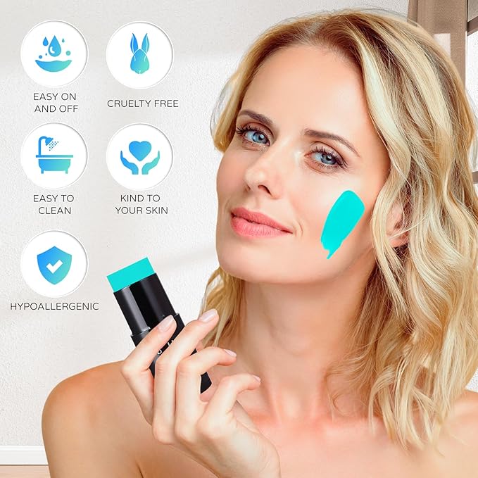 Go Ho Teal Face Body Paint Stick,Water Based Washable Face Paint Stick,Non-toxic Full-coverage Cream Teal Body Paint for Adults Children Halloween Sally Mermaid Skeleton Cosplay SFX Makeup