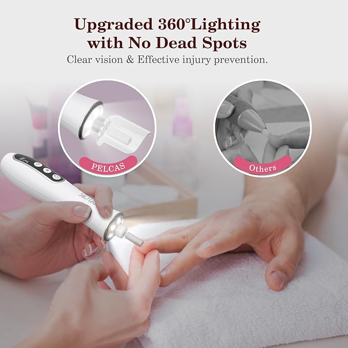 PELCAS Cordless Nail Drill, 10 Speeds Professional Electric Nail File with LED Light Portable Electric Toenail Files with LCD Screen for Thick Nails, Acrylic Nails, Polishing, Nail Art