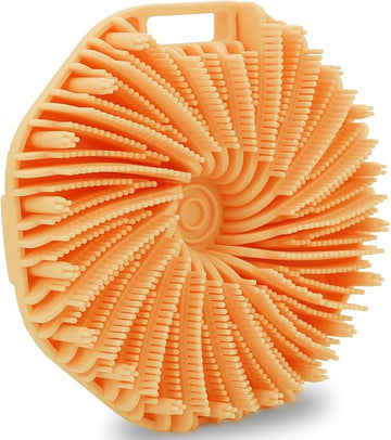 Silicone Body Scrubber，Exfoliating Body Scrubbers for use in Shower,Silicone Body Brush for Showering and Anti-Slippery Handles for All Skin Types(Orange)