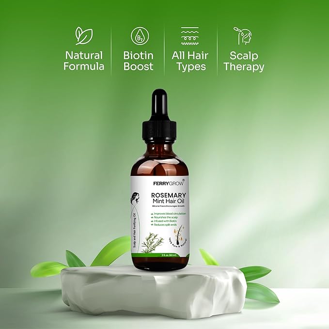 Rosemary Mint Hair Oil 60 ml| Hair Growth Oil with Biotin for Thicker, Stronger Hairs | Scalp Treatment & Rosemary Hair Growth 0il