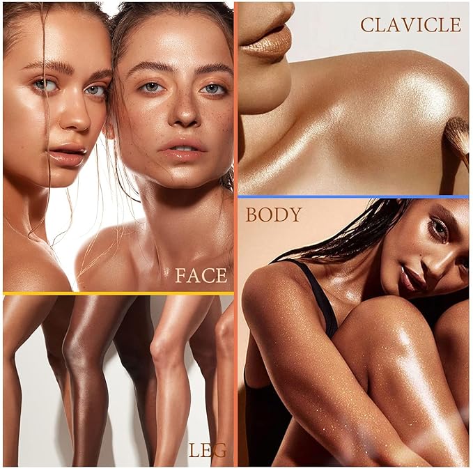 Shimmer Body Oil, Highlighter Makeup Smooth Glitter Glow Rose Gold)