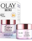 Olay Super Cream with Sunscreen SPF 30, 15 mL, Trial Size Ultra Lightweight Face Moisturizer - Vitamin C, Hyaluronic Acid, Niacinamide, Collagen Peptide - Hydrate, Smooth, Brighten, Firm, and Protect