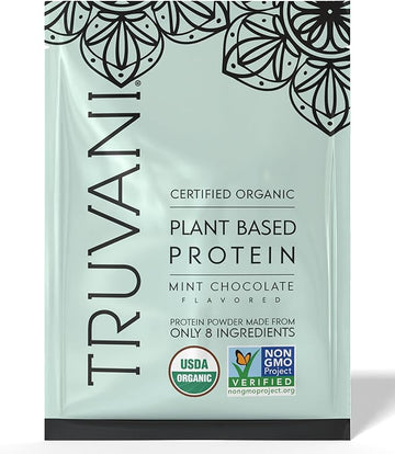 Truvani Vegan Pea Protein Powder | Mint Chocolate | 20g Organic Plant Based Protein | 1 Serving | Keto | Gluten & Dairy Free | Low Carb | No Added Sugar