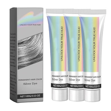 2-in-1 Natural Essence Extract Silver Hair Dye, Caremey No Bleaching SilverGrey & Smoke Grey Hair (3pcs)