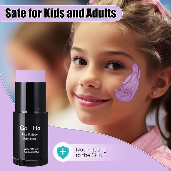 Go Ho Pastel Purple Face Body Paint Stick,Water Based Washable Lavender Face Paint Stick,Non-toxic Full-coverage Cream Light Purple Body Paint for Halloween Ursula Costume Cosplay SFX Makeup