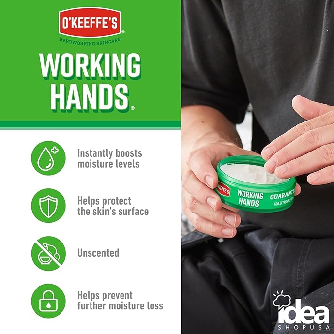Idea Shop USA O’Keeffe Working Hands Cream 3.4oz + Work Gloves Bundle – Moisturizing Lotion for Dry, Cracked Hands with Protective Gloves for Gardening, Cleaning, DIY, and Everyday Hand Care