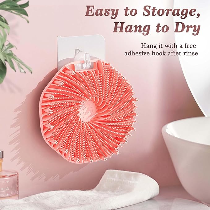 Manmihealth Silicone Handheld Manual Facial Cleansing Brush & Silicone Body Scrubber Shower Brush with Non-Slip Hand Strap Set 2 PCS, Deep Cleansing Face Body Scrubber with a Free Hook (Pink*2)