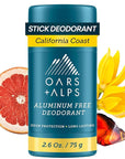 Oars + Alps Deodorant for Men & Women, Aluminum Free Deodorant for Men, Dermatologist Tested, Clean Ingredients, Non Toxic, Vegan, Long Lasting, Odor Protection, California Coast, 1pk, 2.6oz