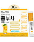 TEAZEN Citron Kombucha Tea, Hydration Drink Mix, Sugar Free, Live Probiotics & Prebiotics, 30 Sticks, 5.29oz