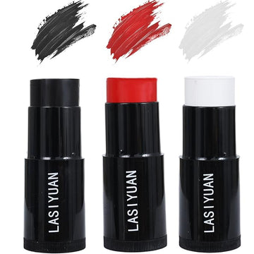 Face Body Paint Stick (BLACK+WHITE +RED)，Water Resistant Sports Body Makeup Athletes Softball，Professional Halloween Face Makeup Kit ，for Halloween costume， Zombie Clown Vampire