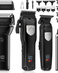4 in 1 Hair Clippers for Men, Professional T-Blade Trimmer, Electric Foil Shaver, Nose Hair Trimmer, Cordless, LCD Display, Grooming Kit(Black)