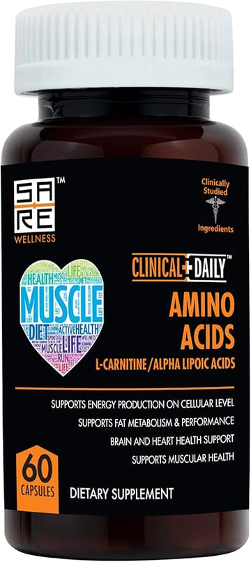 CLINICAL DAILY Acetyl L Carnitine - Alpha Lipoic Essential Amino Acids Supplements Capsules for Women, Men or Elderly- ALCAR ALA Complex Helps Boost Metabolism, Brain, Heart, & Muscle Health- 60 Pills