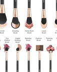 OMANIAC Makeup Brush Set Professional, 12 Pearlescent Wood Handle Makeup Brushes, Premium Cruelty-Free Synthetic Fiber Hair, Travel Make up Brushes Set with Case (Black).