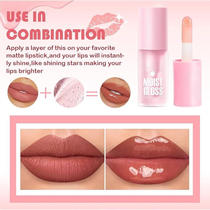 4Pcs Hydrating Lip Oil Set,Clear Lip Gloss,Long Lasting Nourishing Revitalizing for Dry Lips,Waterproof,Lip Gloss Base Flavoring Oil for Women Girls(Avocado+Grape+Peach+Honey)