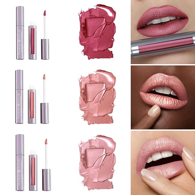 Runway Rogue Silk Glam Liquid Lipstick Lip Trio, Long Wear Frosted Liquid Lipstick Pack, (‘First Class’, ‘Jet Set’, ‘Trophy Wife’)