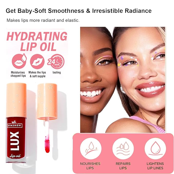 Lip Oil Pack- 6 Colors Lip Glow Oil Set Tinted Plumping Lip Oil Hydrating Transparent Lip Oil, Moisturizing Lip Gloss oil for Girl Lip Care Makeup