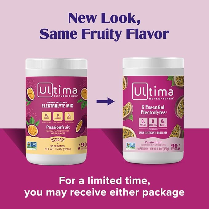 Ultima Replenisher Daily Electrolyte Drink Mix – Passionfruit, 90 Servings – Hydration Powder with 6 Key Electrolytes & Trace Minerals – Keto Friendly, Non- GMO & Sugar-Free Electrolyte Powder