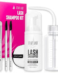 STACY LASH Lash Shampoo Kit Foaming Cleanser with Eye Lash Spoolies & Rinse Bottle & Cleansing Pad & Brush for Eyelash Extensions & Clusters & Natural Eyelashes