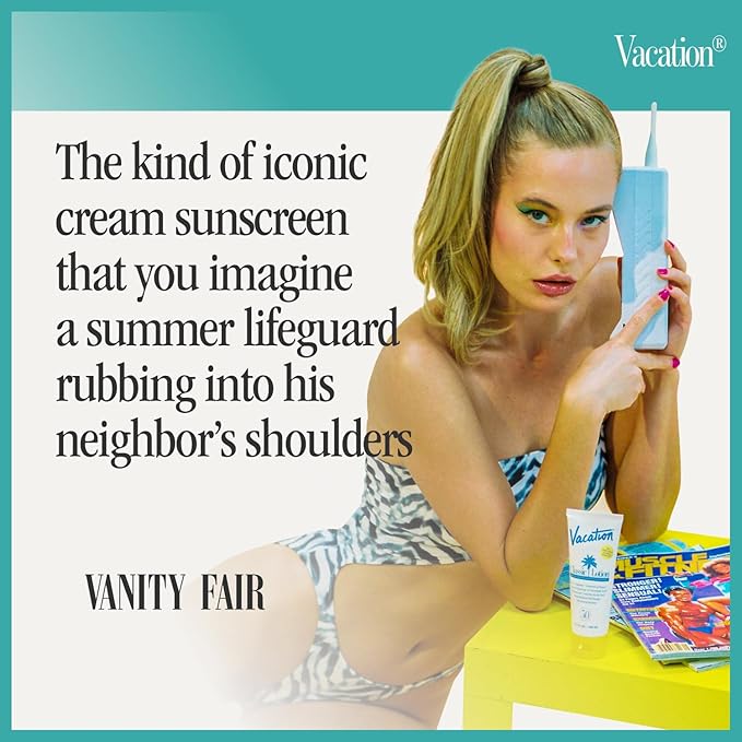 Vacation Classic Sunscreen Lotion SPF 50 & Air Freshener Bundle, Water-Resistant, Lightweight, Transparent on All Skin Tones, Dermatologist-Tested, Vegan, Travel Size, 3.4 Fl. Oz.