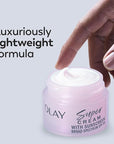 Olay Super Cream with Sunscreen SPF 30, 15 mL, Trial Size Ultra Lightweight Face Moisturizer - Vitamin C, Hyaluronic Acid, Niacinamide, Collagen Peptide - Hydrate, Smooth, Brighten, Firm, and Protect