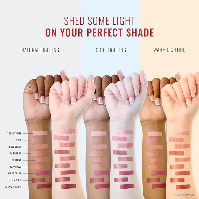 Runway Rogue Silk Glam Liquid Lipstick Lip Trio, Long Wear Frosted Liquid Lipstick Pack, (‘Call Sheet’, ‘Cocktail Hour’, ‘First Class’)