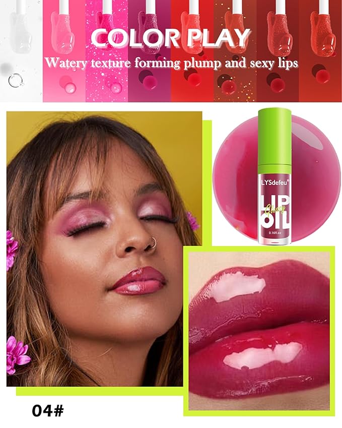 Lip Oil Lip Glaze-1Pcs Hydrating Plum Lip Glow Oil,Shiny Transparent Tint Lip Gloss Plumping,Long Lasting Non-sticky Clear Glow Reviver Lip Care Oil,Thanksgiving Lip Makeup Gift for Women Girl-04#