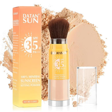 Mineral Powder Sunscreen Setting Makeup - SPF 35 Brush On Sunscreen for Face & Scalp & Hair, Natural Matte Loose Finishing Powder, Oil Control Lightweight Breathable (#04 Medium)