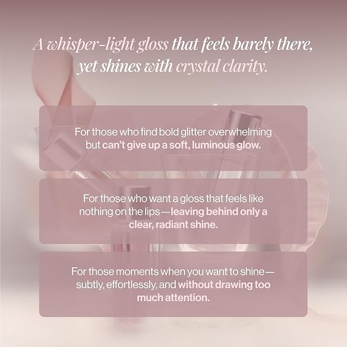 ENTROPY MAKEUP Tulle Lip Gloss, Lightweight 3D Pearl Shimmer, Ultra-Gloss High Shine, Non-Sticky Moisturizing Lip Gloss with Peptide Complex, Satin