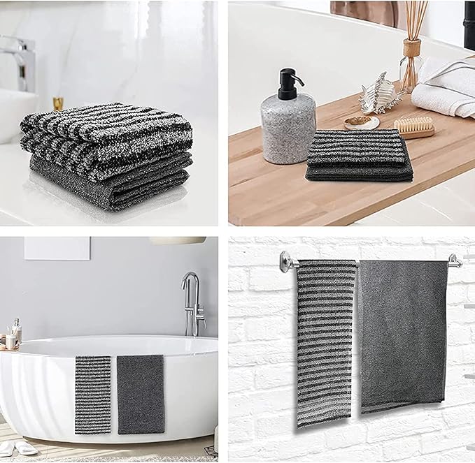 Yiclick Exfoliating Body Scrubber, Back Scrubber for Shower Bath, Japanese Scrub Wash Cloth, Exfoliating Washcloth Towel for Men Women, Body Exfoliator Loofah Luffa Sponge Net Rag Back Washer (Black)