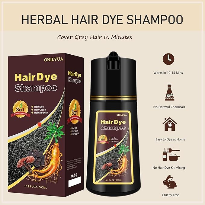 Fvquhvo Instant Cherry Brown Hair Color Shampoo, 3 in 1, Works in Minutes, Easy to Use, Natural, 16.9 Fl Oz