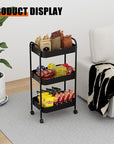 3-Tier Metal Utility Rolling Cart, Multi-Functional Storage Trolley for Office, Living Room, Kitchen, Movable Storage Organizer with Wheels, Black