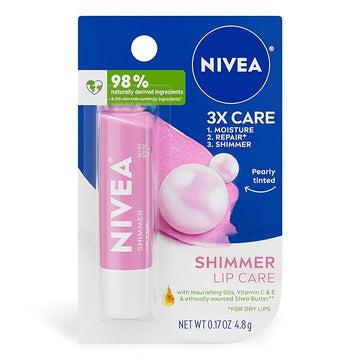 NIVEA Shimmer Lip Care, Shimmer Lip Balm with Shea Butter, Nourishing Oils and Vitamin C & E, 3-in-1 Moisture, Repair (for Dry Lips) and Shimmer, 0.17 Oz Stick