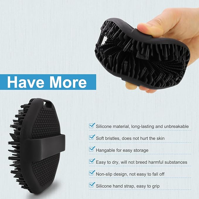 Silicone Body Scrubber, Body Wash Scrubber, Shower Scrubber for Body, Non-Slip Handle for Easy Cleaning, Travel Friendly (Black)