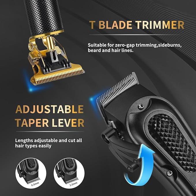 LQT® Men's Professional Hair Clippers Kit，Cordless & Corded Barber Clippers Set，Grooming Rechargeable Beard Trimmer with Adjustable Blade