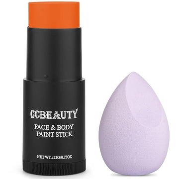 CCbeauty Orange Face Paint Stick,Face Painting Kit,Non Toxic SFX Makeup For Tiger Pumkin Ompa Lompa Halloween Costume Cosplay,Professional Body Paint,Full Coverage Painting Foundation + Makeup Sponge