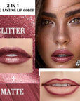 evpct Dark Wine Red Metallic Glitter Lip Liner and Lipstick Combo Lip Gloss Stain Set Makeup for Women Long Lasting Waterproof 24, Mauve Plum Frosted Metallic Shimmer Glossy iridescent Liquid Lipstick