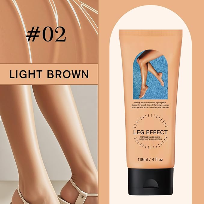 Legs Makeup Waterproof with Brush - Medium Body Concealer, Tattoo & Scar Cover Up, Long Lasting, Transfer Proof, Easy Application for Flawless Looking Legs, All Skin Tones (#2)