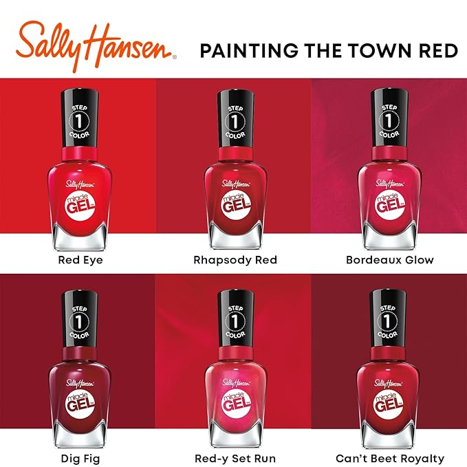 Sally Hansen Miracle Gel, Rhapsody Red, Long Lasting, Gel-Like Formula, No UV Lamp Needed, Opaque, Shiny Red Nail Polish