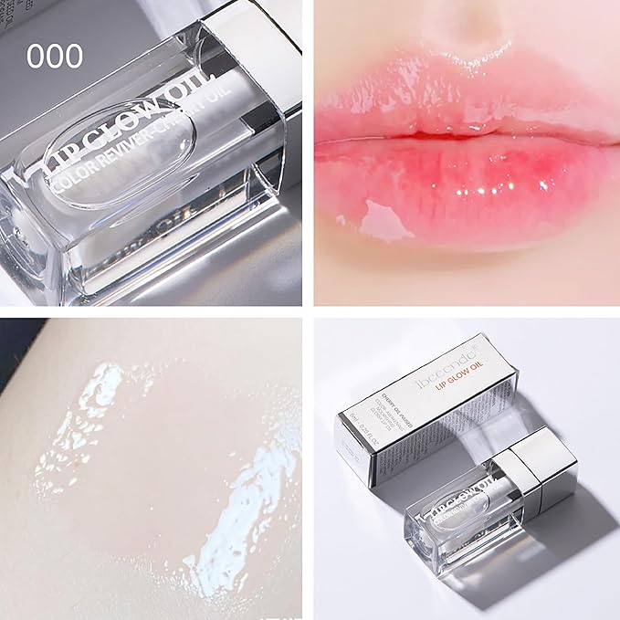 Hydrating Lip Glow Oil, Moisturizing Lip Gloss, Plumping Lip Oil, Non-Sticky Long Lasting Lip Gloss, Transparent Lip Oil Tinted, Reduce lip lines (Transparent(#000))