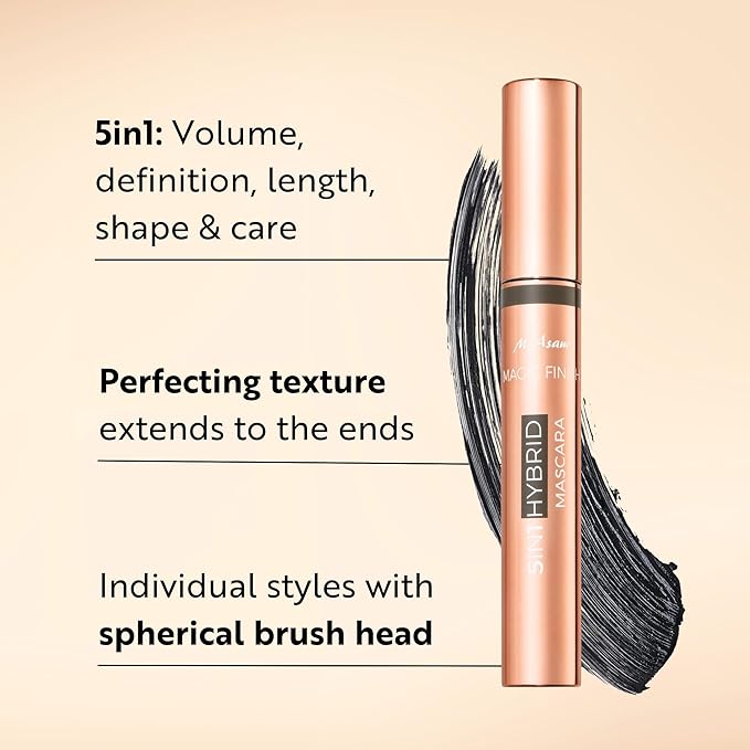 M. Asam MAGIC FINISH 5in1 Hybrid Mascara Deep Black - Mascara for volume, lengthening, definition, care & optimal shape, eye make-up with nourishing argan oil & carnauba wax, 0.27 Fl Oz