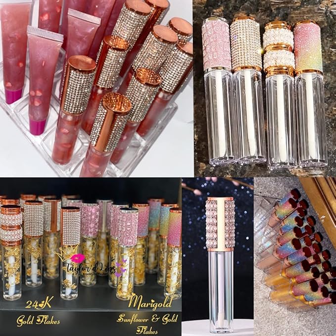 AMORIX 24 Pack 5ml Lip Gloss Tubes with Wand Pearl Style Lip Gloss Containers Lipgloss Bottles with 2pcs Syringes + Labels for DIY Lip Gloss