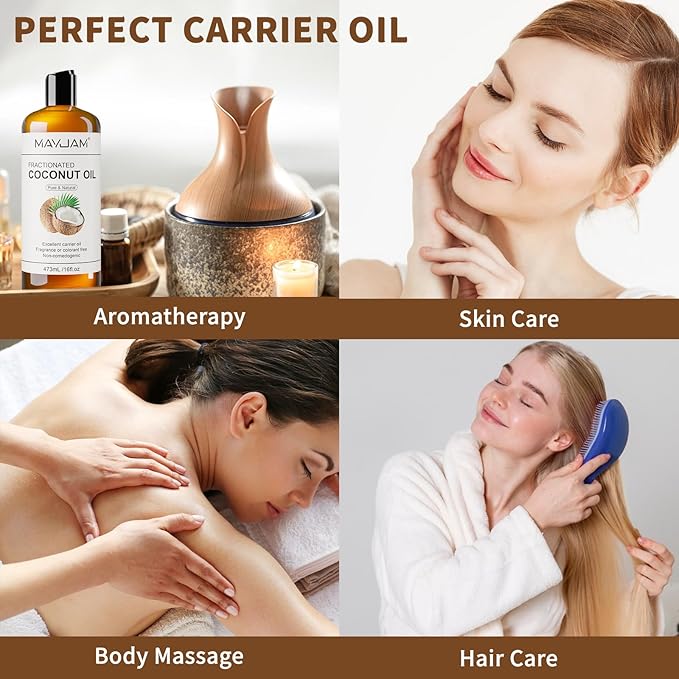 Pure Fractionated Coconut Oils Liquid 16oz 100% Natural USDA Certified Massage MCT Oil Organic&Moisturizer for Face Skin&Hair,Cold Pressed Body Carrier Oil for Essential Oils Mixing Women&Men
