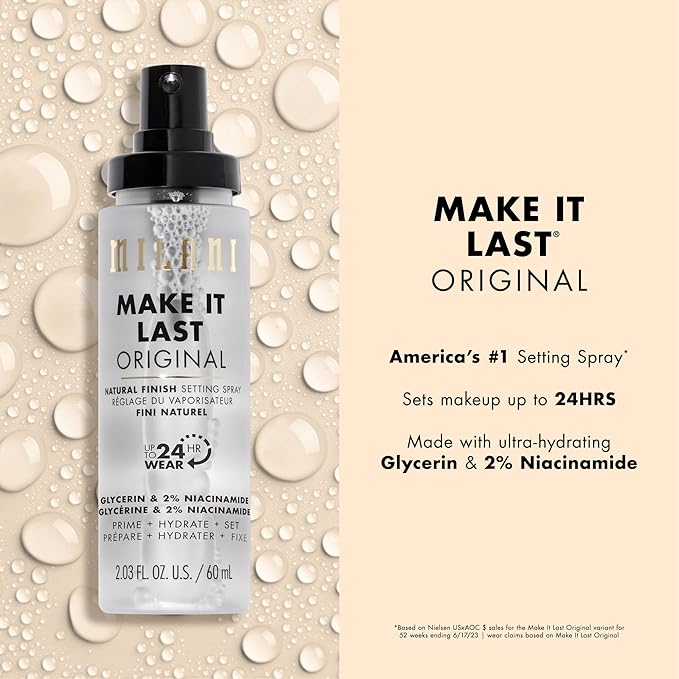 Milani Make It Last Original - Natural Finish Setting Spray 3-in-1 Setting Spray and Primer- Prime + Correct + Set & Milani No Pore Zone Mattifying Primer for Makeup