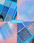 evpct 9 Colors Blue Glitter Eyeshadow Palette, Glitter Dark Light Royal Cobalt Baby Sky Navy Blue Metallic Shimmer Sparkly Eye Shadow Palette Makeup for Older Women, Highly Pigmented Eyeshadow