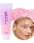 DAGEDA Body Glitter Gel, Face Glitters Body Gel Sequins Shimmer Liquid Eyeshadow, Chunky Glitter for Face Hair Nails, Holographic Cosmetic Laser Powder Festival Glitter Makeup 1.7oz (Light Pink)